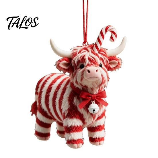 Acrylic Hanging Decorations for Bags Highland Yak Ornament Christmas Tree Decor, Cute 2D Flat Small Holiday Party Favors Pendant with Gold String