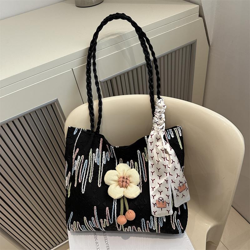 

Casual tote bag Large capacity commuter niche simple shoulder bag Women s new class bag Underarm bag чёрный