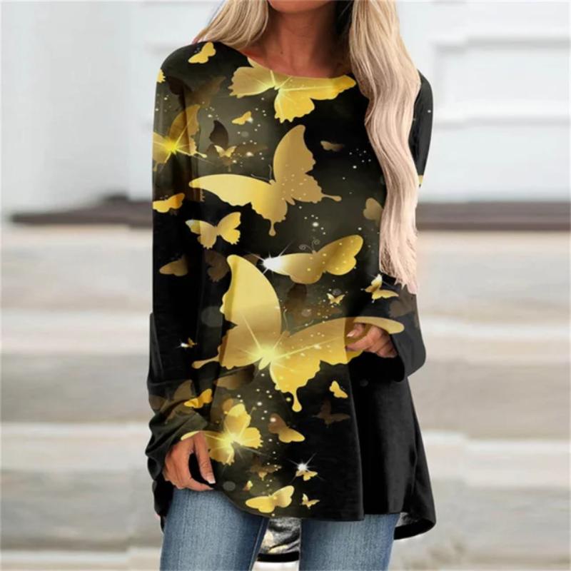 Floral 3d Print T-shirts Women Fashion T-shirt Long Sleeve Tops Tees Summer Long Tops Ladies Camisetas Butterfly Tshirt Girl