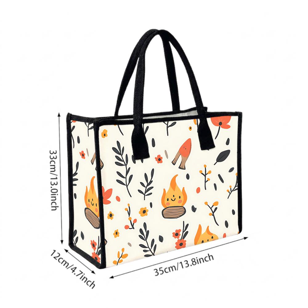 Cute Cartoon Flame Printed Portable Canvas Tote Bag for Daily Use