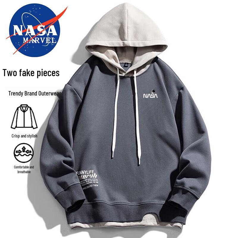 

NASA MARVEL Men s Hooded Loose Fit Fake Two-Piece Sweatshirt 4XL