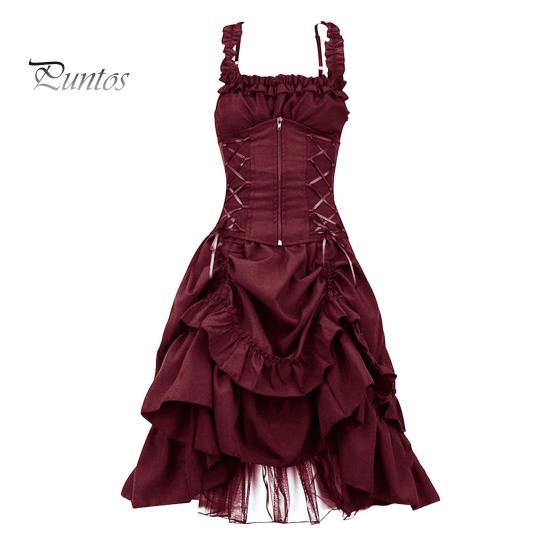 

Женское платье для косплея в готическом стиле, ведьма, многослойный сетчатый костюм с рюшами и подолом на Хэллоуин, на шнуровке, на бретельках, без воротника, на молнии, без рукавов, трапециевидной формы. M красный