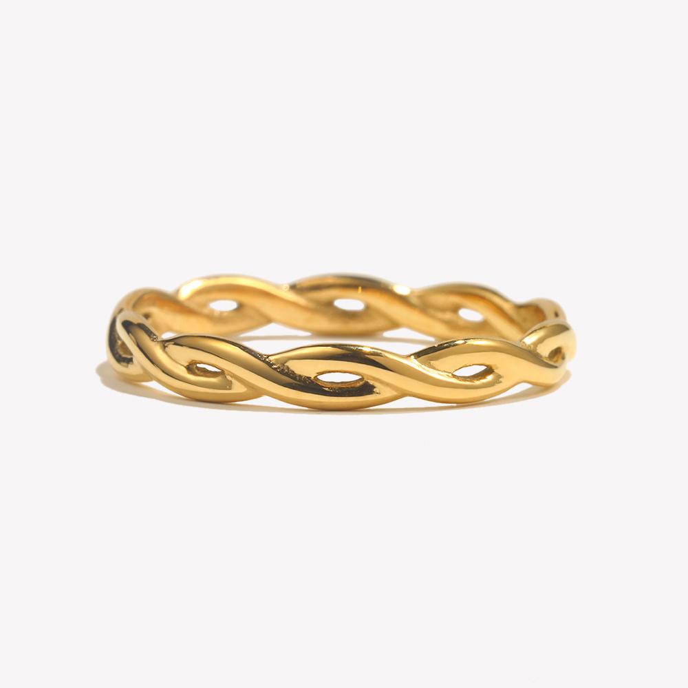 E.B.belle Super Minimalist Braided Twisted Thin Gold Rings For Lady Waterproof Stainless Steel 18K Gold Plated Girl's Ring