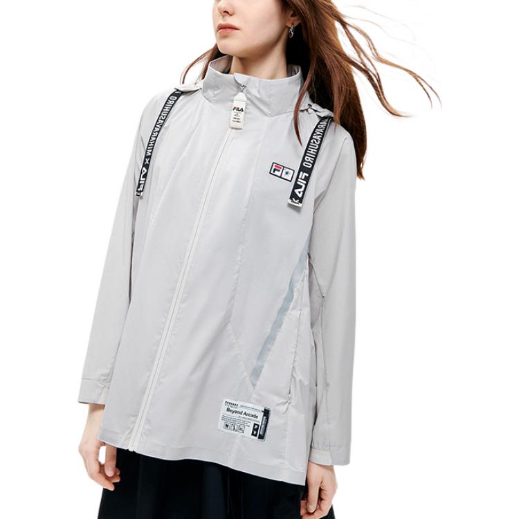 Fila Logo Letter Print Hidden Zipper Hooded Jacket Women Jackets Gray F11W233704F-GY
