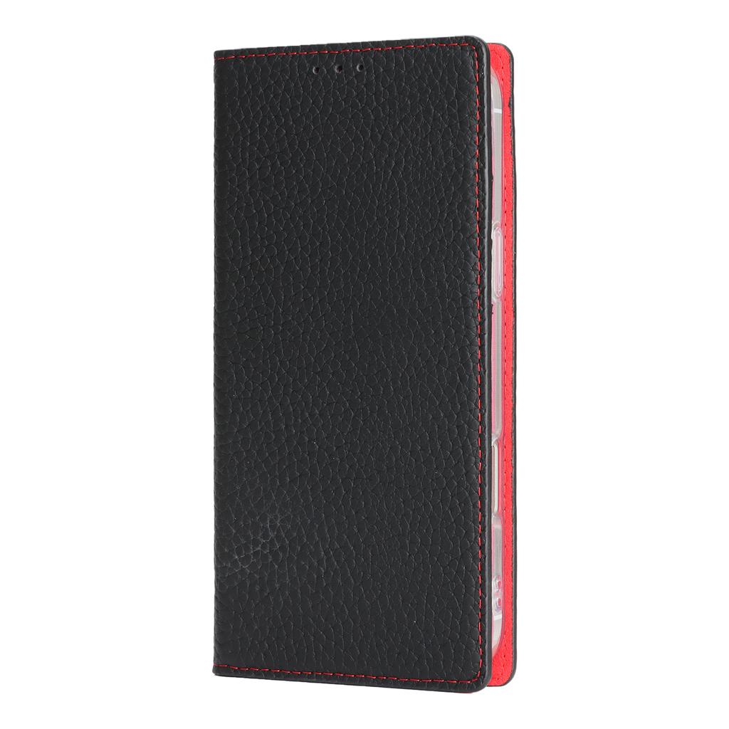 For iPhone 17 Pro Wallet Case Genuine Cow Leather Phone Cover Litchi Texture