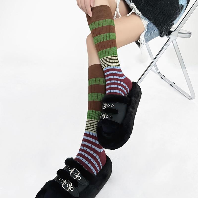 Striped Knee Highs Socks Striped Calf Socks for Halloween Party Warm