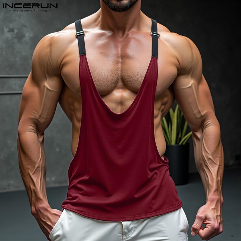 INCERUN Canottiera Cami da Uomo con Scollo a U Patchwork Senza Maniche Larga