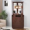 Corner Industrial Bar Cabinet, Wine Table for Liquor & Glasses, Sideboard Buffet Cabinet with Glass Holder, Freestanding Farmhouse Wood Coffee Bar