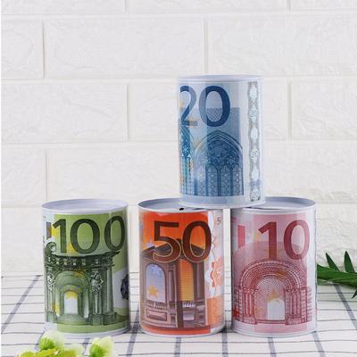 Creativo euro dólar cilindro de metal alcancía ahorro caja de dinero decoración del hogar