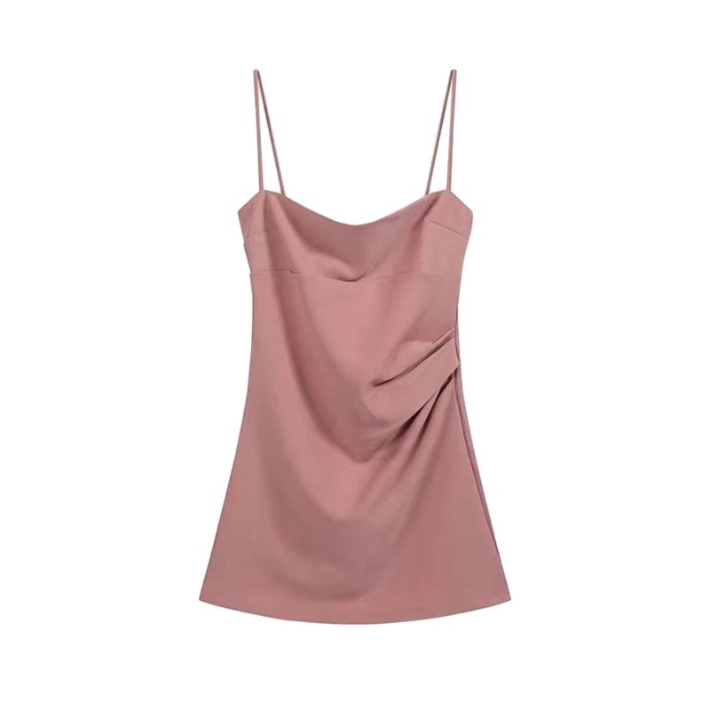 Vintage černé tílkové šaty bez zad Růžové Slim Sling šaty pro ženy Jaro Léto Krátká tenká boková sukně