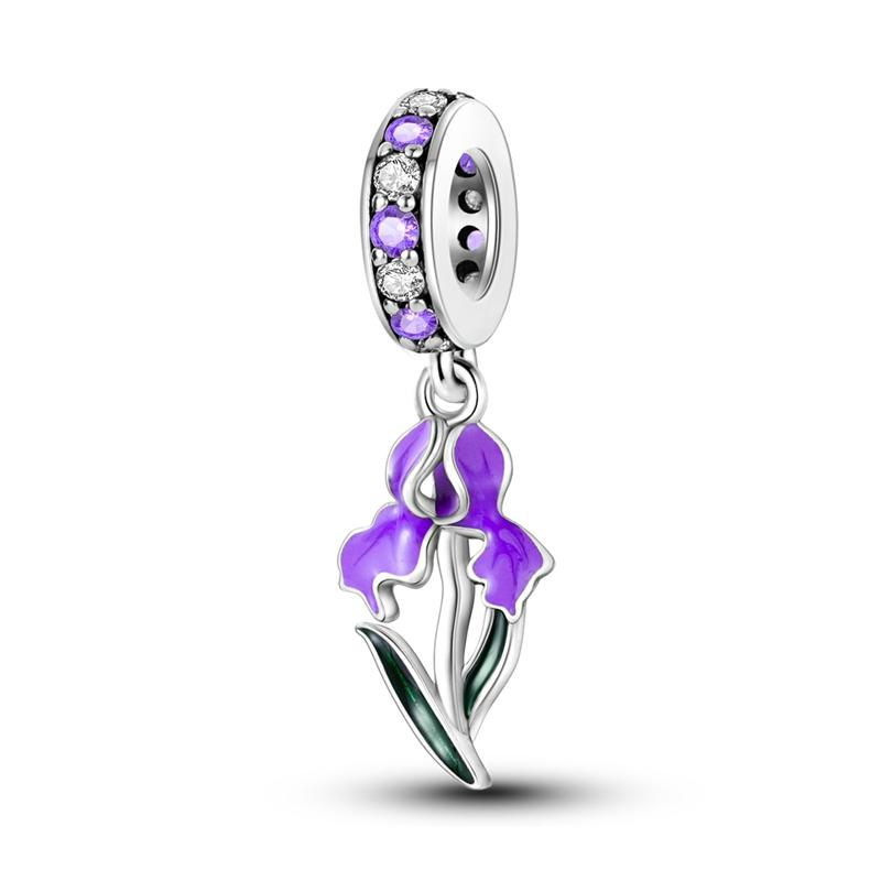 Lilla Farge Charms Passer Mote Armbånd 925 Sølv Zircon Eyes Bead Sommerfugl Heks Blomster Charm Smykker For kvinner