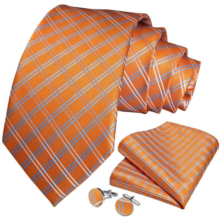 7 Colors Mens Plaid Paisley Silk Necktie Hanky Cufflink Tie Clip Boutonniere Set for Wedding Party