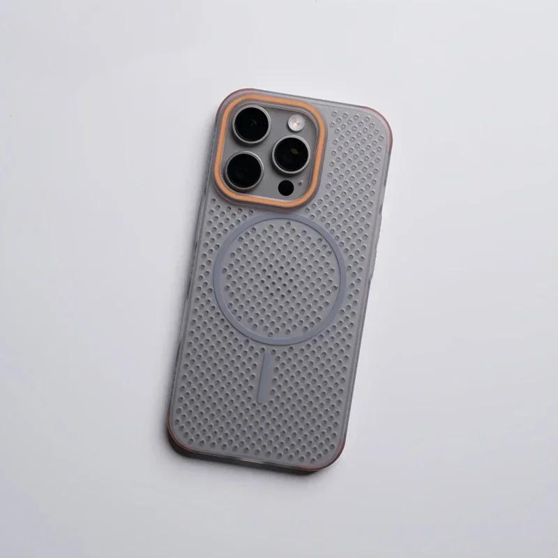 Ultrathin Grid Mesh Cooling Magsafe Phone Case for iPhone 17 16pro Max 15 Pro 14 13 12 Anti-fall Wireless Charging Hard PC Cover