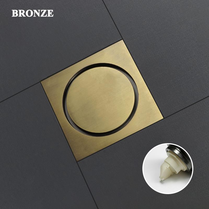 Floor Drain Brass Anti-odor Bath Drain Deodorization Square Kitchen Toilet Shower Room Cover Large Drainage Black 10*10CM