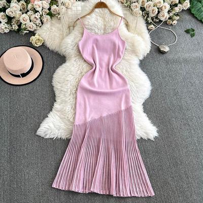 Verão estilo coreano roupas femininas sem mangas vestido suéter tanque malha vestido longo com cauda de peixe vestidos femininos