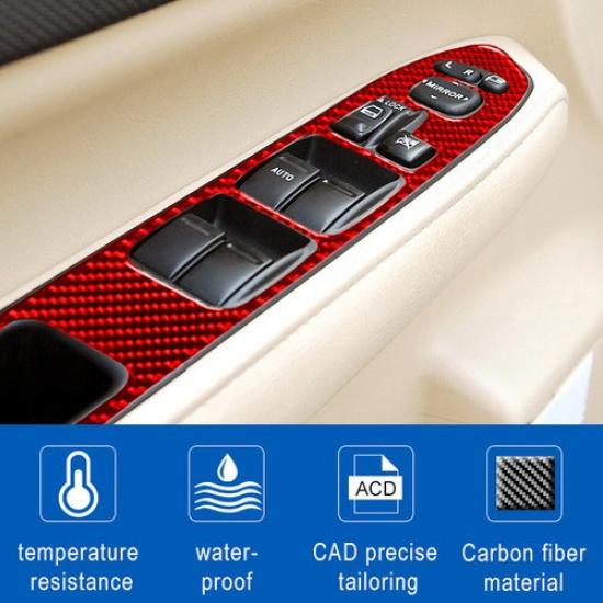 4Pcs For Subaru Forester Red Carbon Fiber Interior Door Control Cover Trim