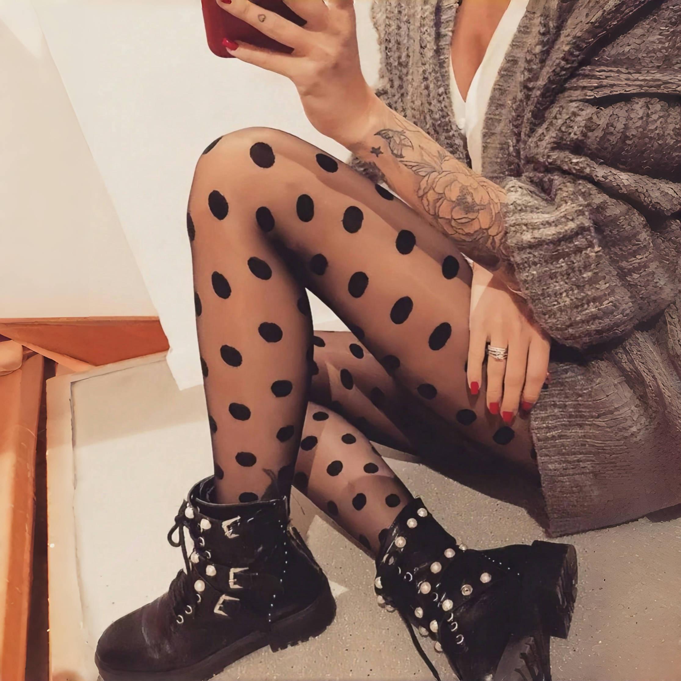 

1 Piece Gentle Summer Big Round Polka-Dot Jacquard For Slimming Pantyhose Lady One Size