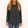Women's Fashionable Solid Color Round Neck Long Sleeved Loose Fitting Pullover T-shirt Top