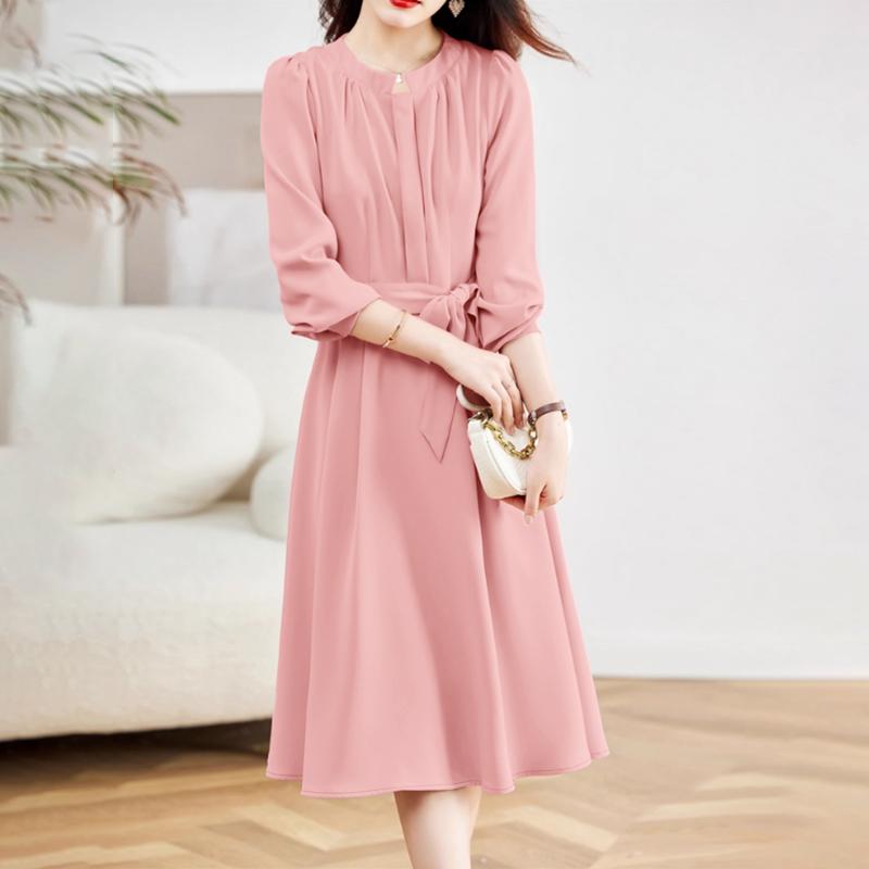 ZANZEA Damen Freizeitkleid mit Rundhalsausschnitt und langen Ärmeln, locker