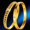 18K Gold-Plated Stainless Steel Bracelet for Girls & Women with Diamond Inlay - Retro Stackable Design