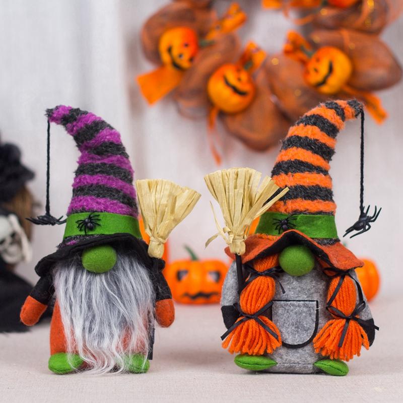 Elf Dwarf Faceless Gnome Doll Halloween Gnomes Plush With Spider Ornaments Halloween Witch Gnomes Halloween Table Decorations