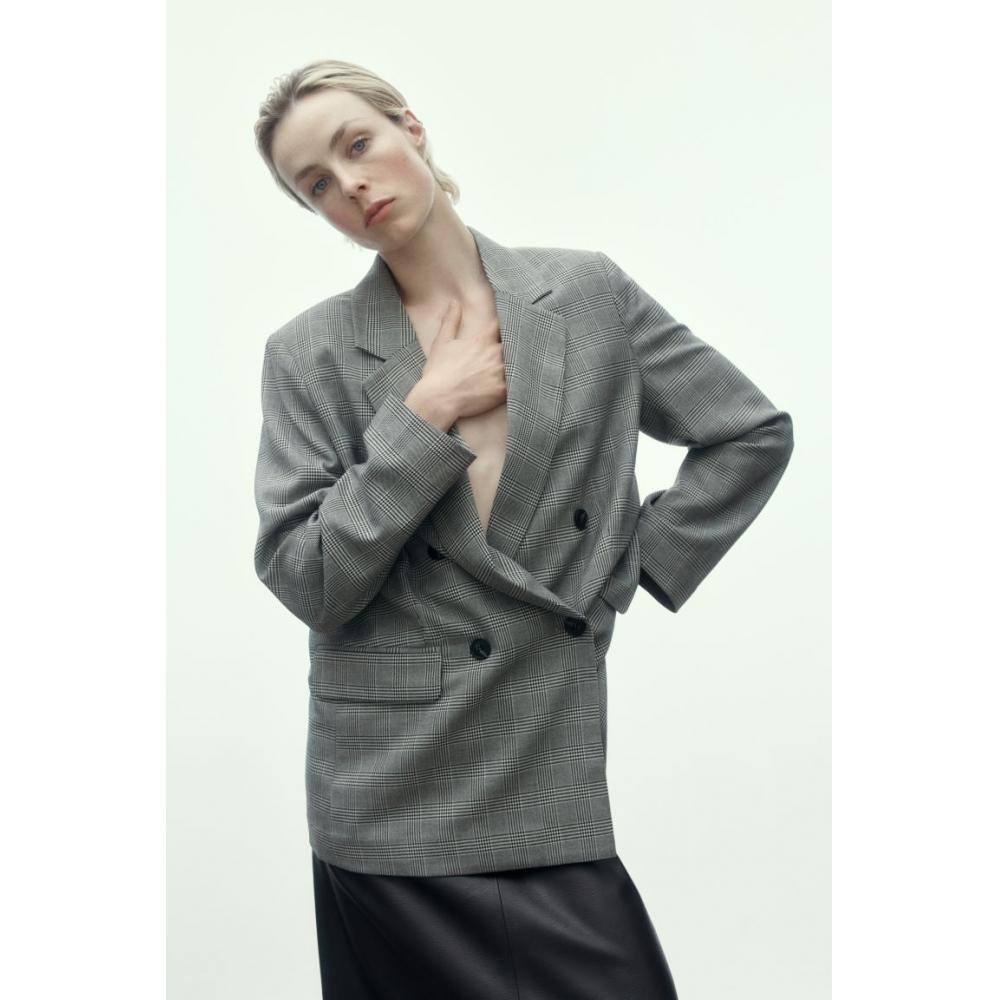 

H M double breasted jacket grey check
