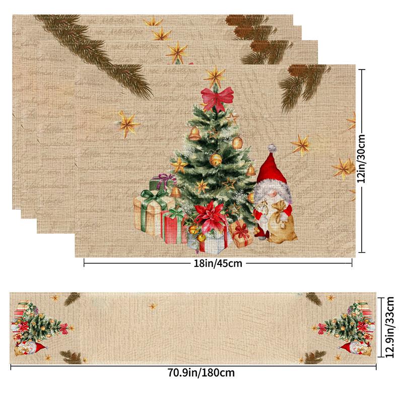 Kerst Linnen Placemat & Tafel Runner Set - Feestelijke Tafeldecoratie & Hittebestendig Kussen