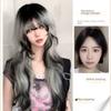 Halloween Long Body Wave Wigs Air Bangs Lolita Cosplay Wigs Black and Gray Gradient Wigs  for Women