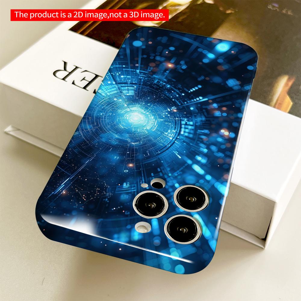 2DFlat Blue Tech Tunnel Glow All Inclusive Film Hard Phone Case, Compatible with iPhone 18 Pro Max 17 16 15 14 13 12 11