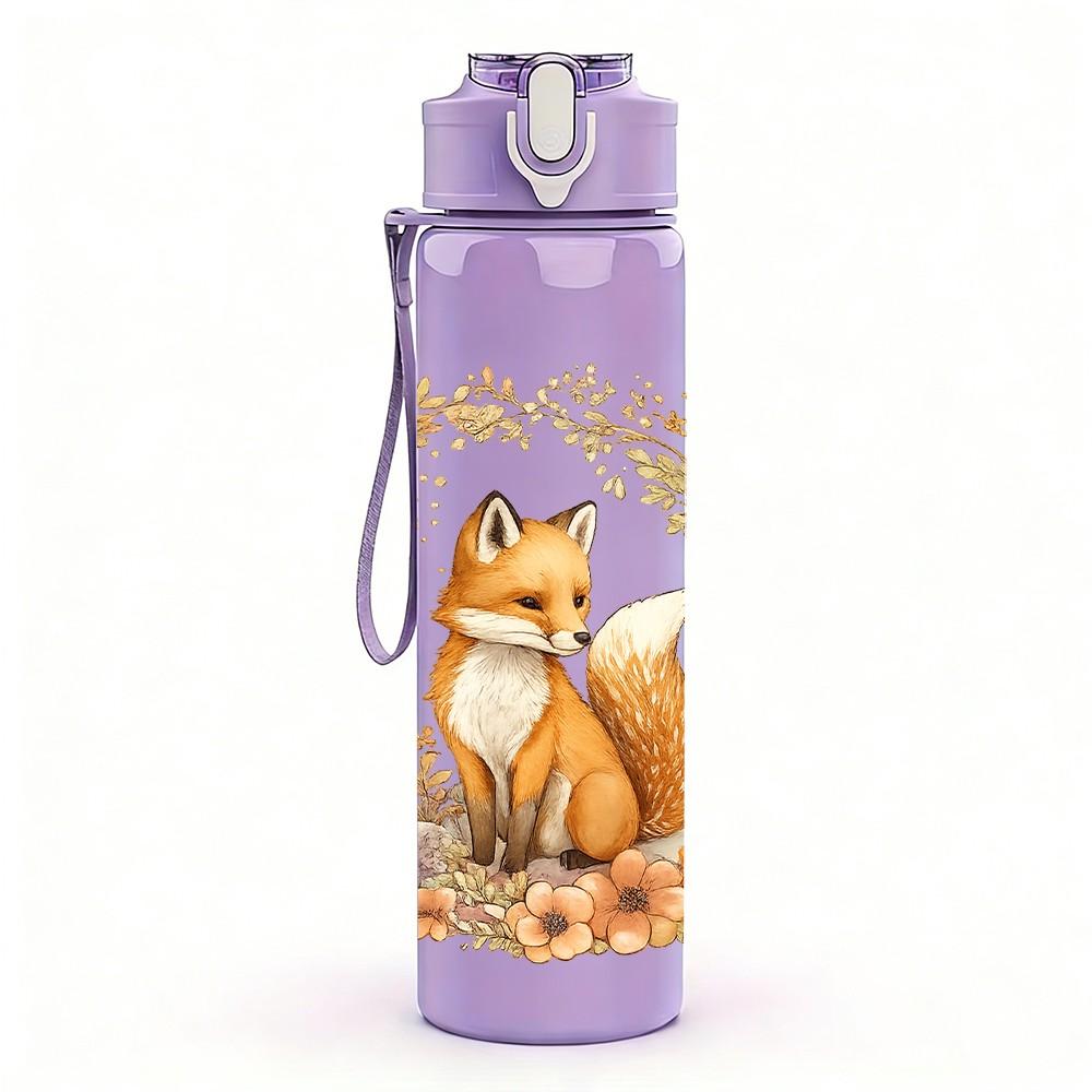 1PC Fox Autumn Wreath Art Print 750ml Color Plastic Sports Water Bottle Leakproof Flip Straw Lid Suitable for Sports Office Home Use