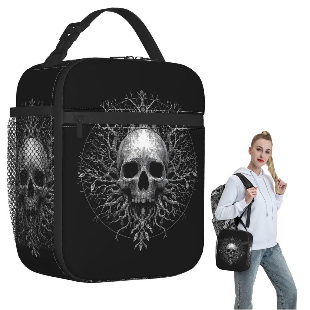 Skeleton Tree Printed Insulated Lunch Bag for Women Kids Portable Food Boxes Thermal Lunch Box Tote