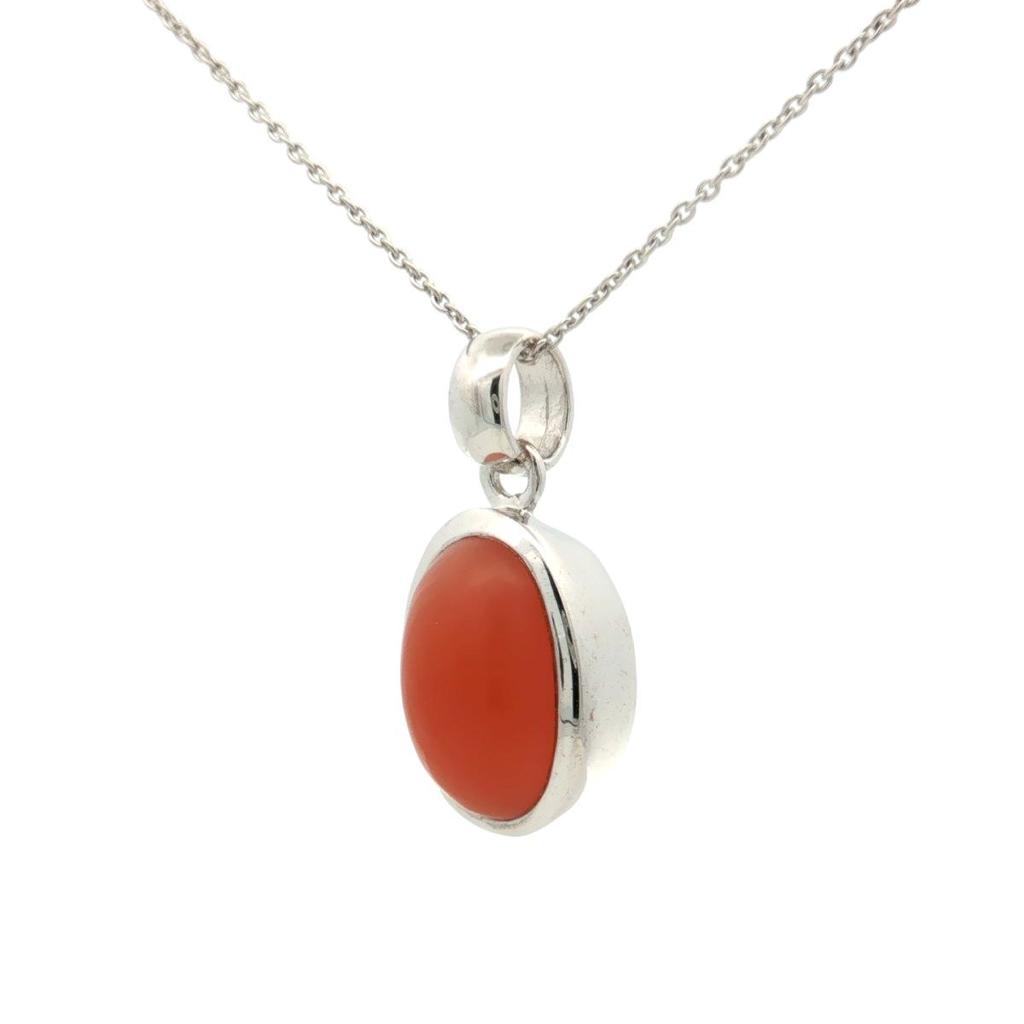 Peach Moonstone Cabochon Oval Pendant Necklace 925 Sterling Silver Rhodium Plated Solitaire Gemstone Pendant with Chain Gift for Women
