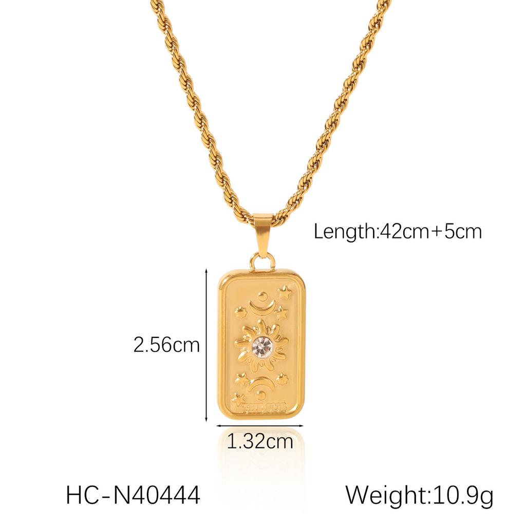 3D Relief Diamond Flower Octagram Pendant Necklace With Titanium Steel Twist Chain Jewelry