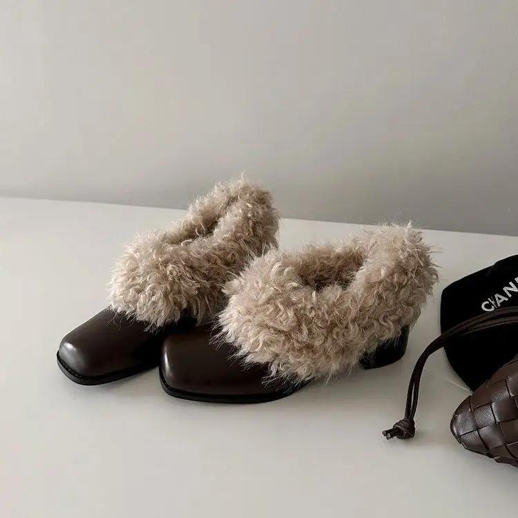 Fashion New Women Shoes Fashion Versatile Comfortable High Heels Thick Soled Plush Premium Daily Women's Boots Design Trendy Ankle Boots