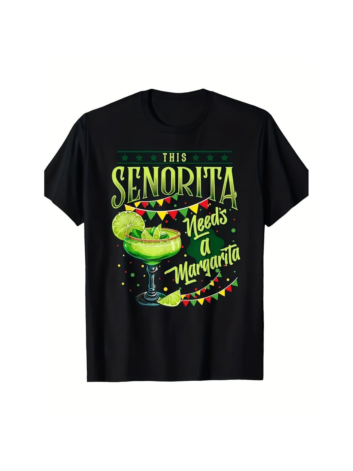 Summer Funny Cinco De Mayo Margarita Design Black T-Shirt Unisex, Crew Neck, S разноцветный