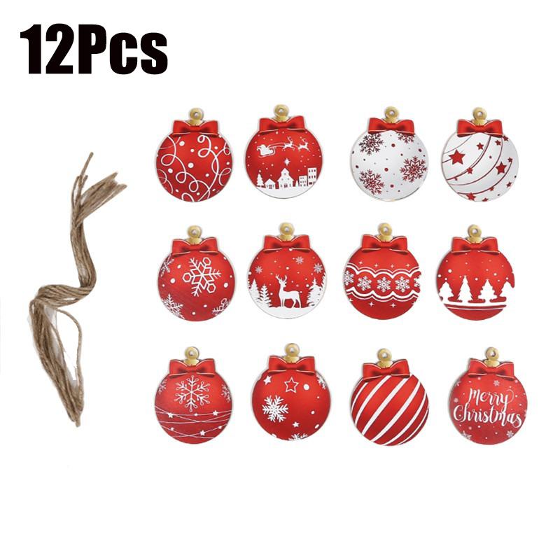

12/24Pcs Christmas Wooden Ornament Hanging Decorations For Home New Year Xmas Bell Shaped Pendant DIY Christmas Tree Craft Decor