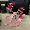 Fairy Style Flower High Heels Female 2025 Summer New Niche Design Snake-shaped Winding Stiletto Sandals