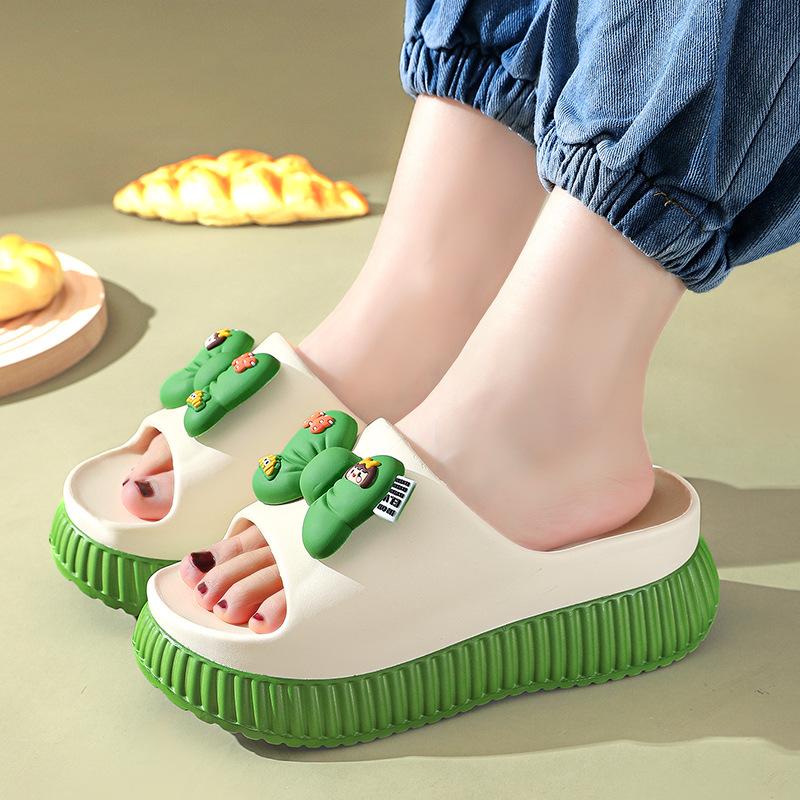 2024 Green Flower High Platform Slippers Women's Anti Odor Summer Slide Shoes College Student Gilrs Increased Slipper Mules Shoe