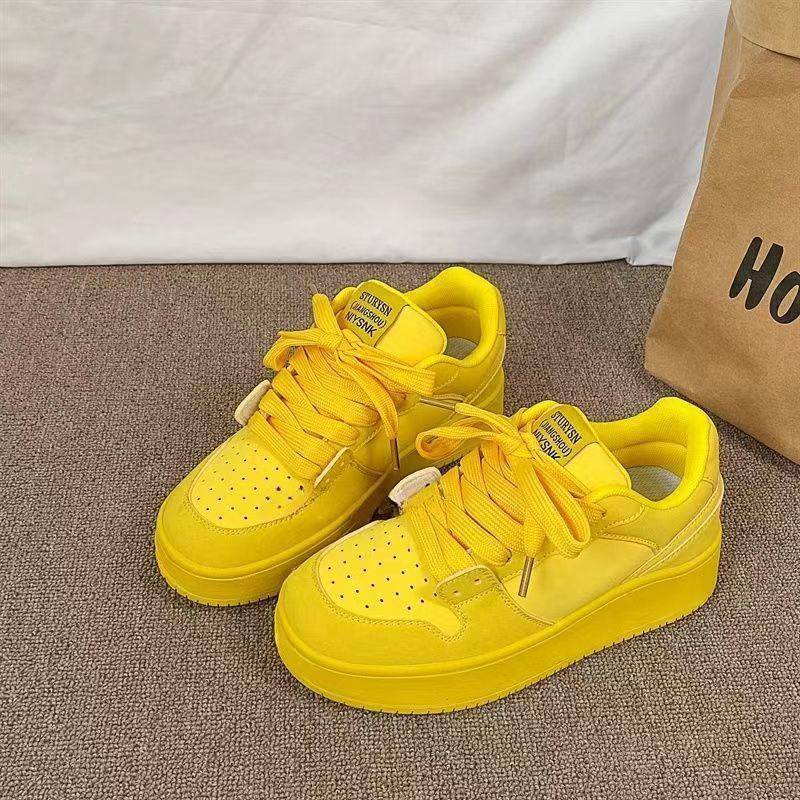 

Корейская версия платформенных белых кроссовок женские ins тренд 2025 весна и осень новые нишевые универсальные дышащие студенческие спортивные кеды 40 жёлтый