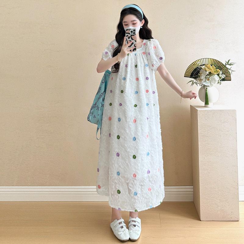 2026 Summer Korean Embroidered Rainbow Slimming Sweet Dress Extra Large