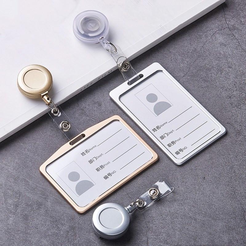 1 Set Aluminum Alloy Card Holder with ABS Retractable Badge Reel Pull ID Card Badge Holder Nurse Badge Lanyards School Supplies