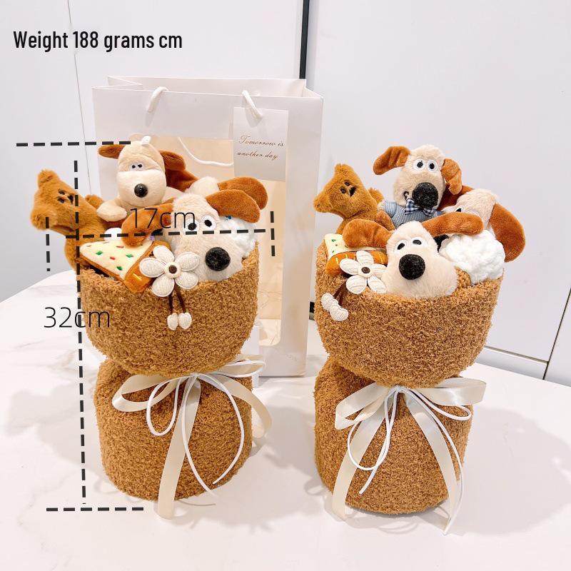 Buquê de Pelúcia de Cachorro Cartoon Palm Gate - Presente Fofo para Namorada, Melhor Amiga ou Colega de Classe da Floricultura Boutique