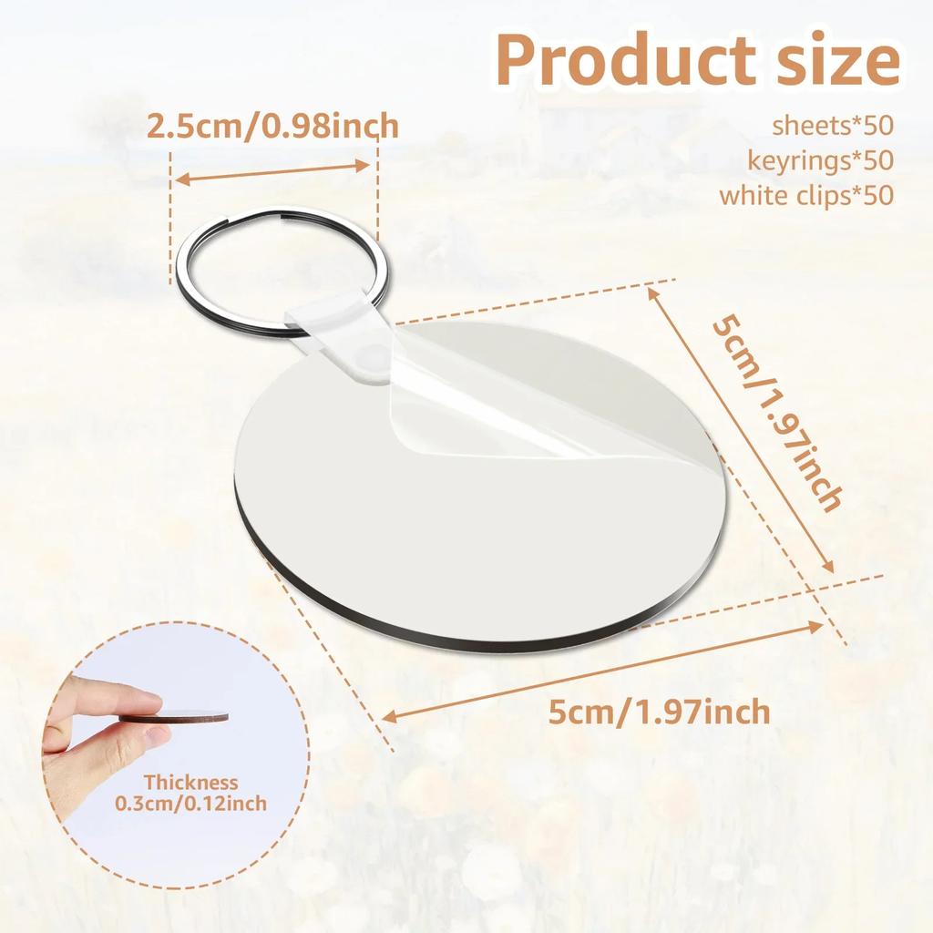 150Pcs Sublimation Keychain Blanks Bulk Rectangle Round Sublimation Blanks Keychain Blanks Set with Rings Clips for DIY Keychain
