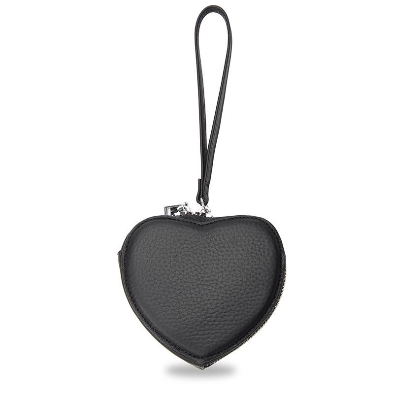 Genuine Leather Heart-Shaped Coin Purse for Women - Cute Korean Style Handheld Wallet for Coins, Lipstick, & Earphones.