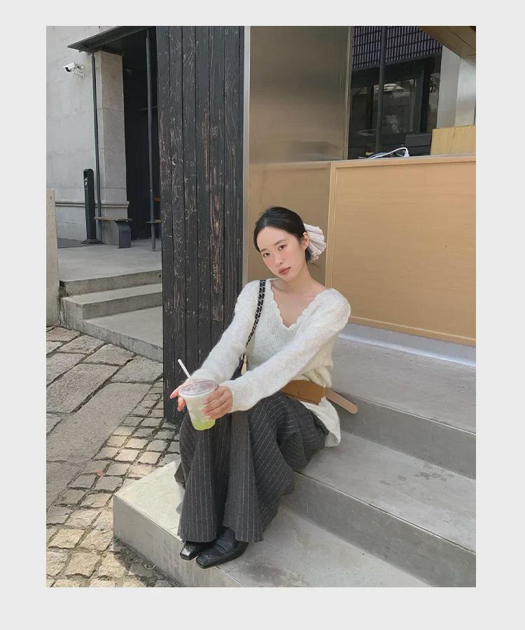 NEWOPEN 2024 Winter Maillard Korean Loose V-Neck Commuting Pullover Sweater F2335 for Women