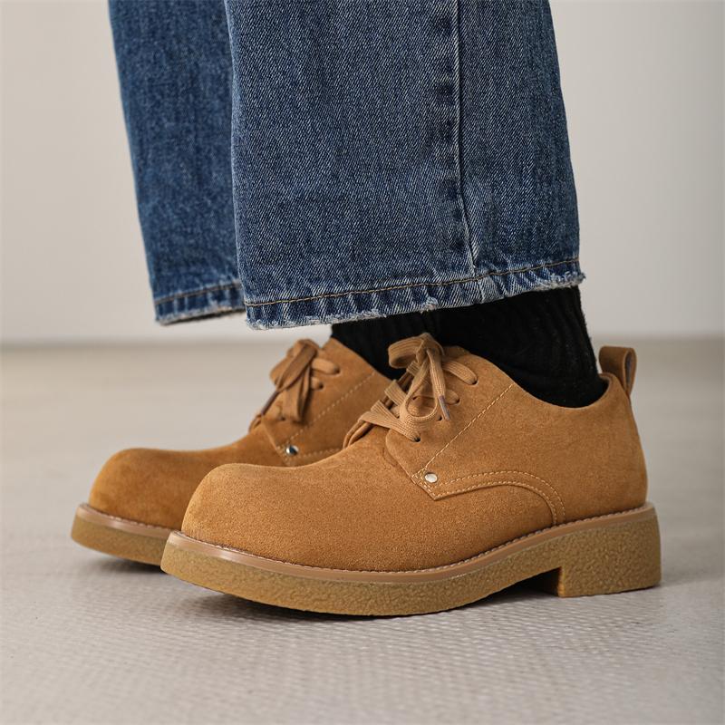 Men Business Cow Suede Leather Oxford Shoes Casual British Trendy Shoe Luxury Brand Men Vintage Leather Thick Soles Casual Shoes