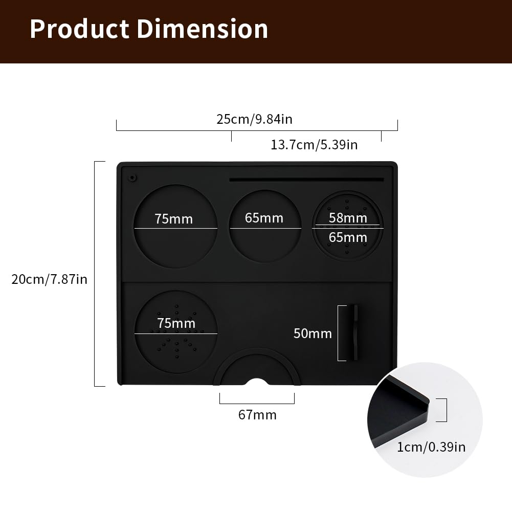 Watchget Silicone Tamper Mat, Espresso Tamping Mat, Coffee Tamper Tool, Stand Tamping Station, Coffeeware Accessories, Non-Slip, Washable, 25 X 20cm