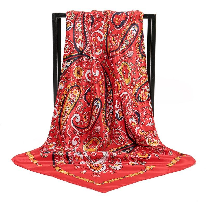 

Retro classic satin imitation silk scarf, large square scarf travel versatile shawl silk scarf 90*90cm