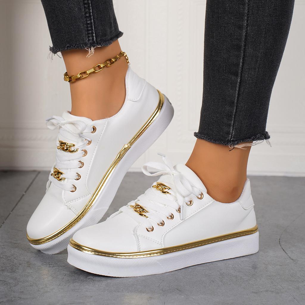 Platform Chain Sports Wind Low-top Single Shoes Women's Leather Front Lace-up Foot Cover Casual Sneaker Shoe Zapatos Mujer
