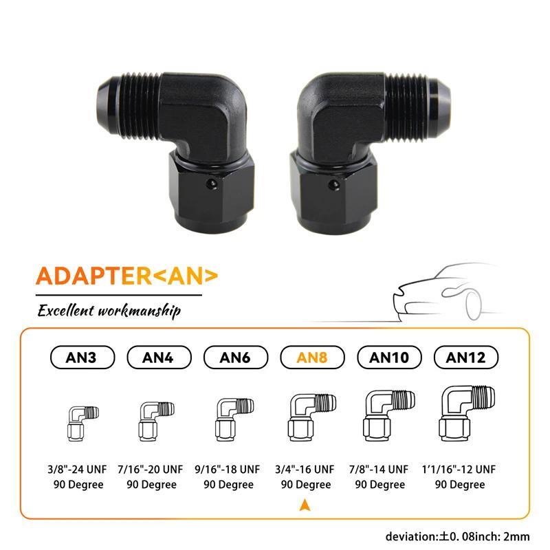 2 STÜCK AN3 AN4 AN6 AN8 AN10 AN12 Innengewinde auf 3AN-12AN Außengewinde 90 Grad Bördel Drehschlauchanschluss Adapter Schwarz Aluminium eloxiert